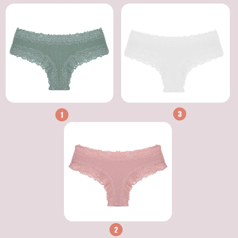 3PCS Lace Seamless Cotton Panties