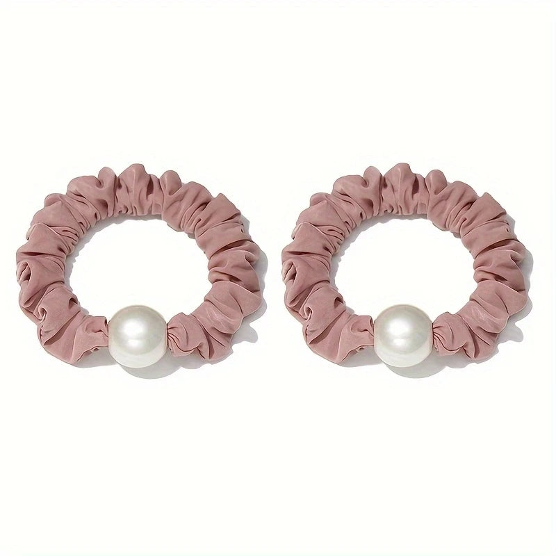 2pcs/set Pearl Skinny Scrunchies Hair Tie