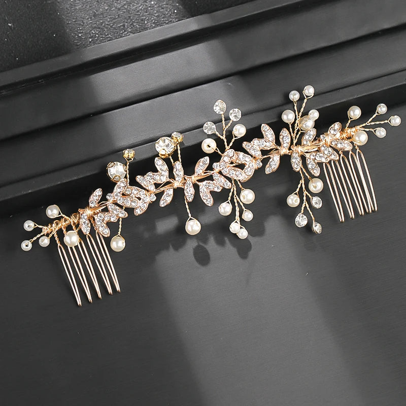 Wedding Pearl Leaf Crystal Hair