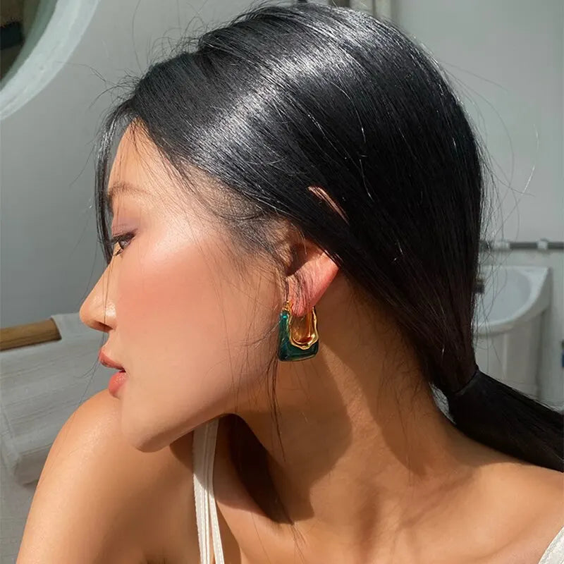 Green Pink Transparent Resin Earrings