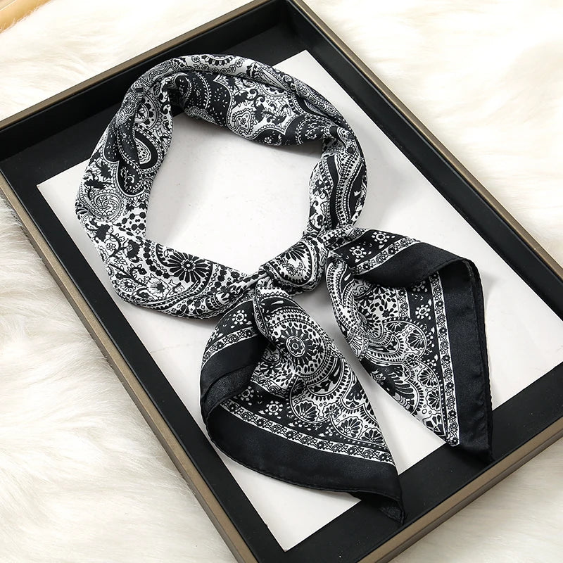 Print Satin Silk Square Scarf