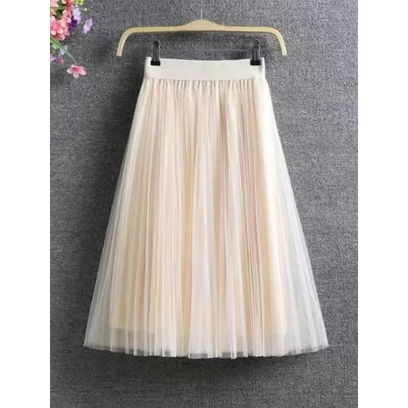 High Waist Mesh Pleated Skirts