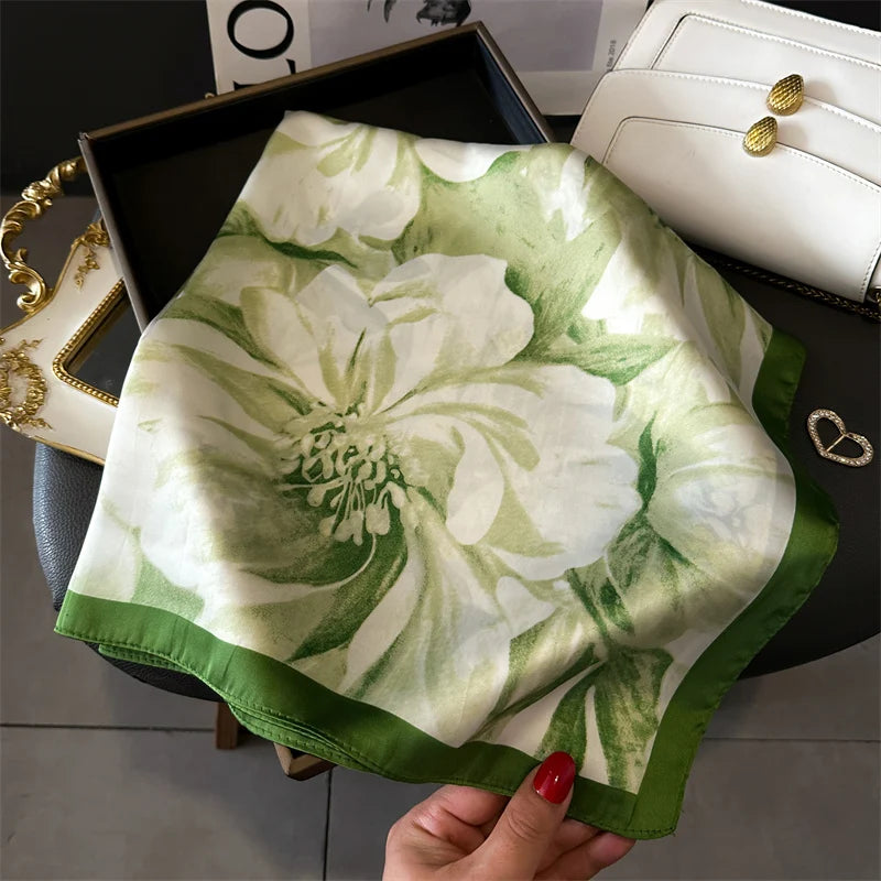 Floral Print Square Silk Scarf
