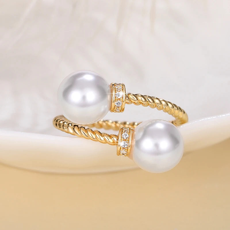 Temperament Double Imitation Pearl Open Ring