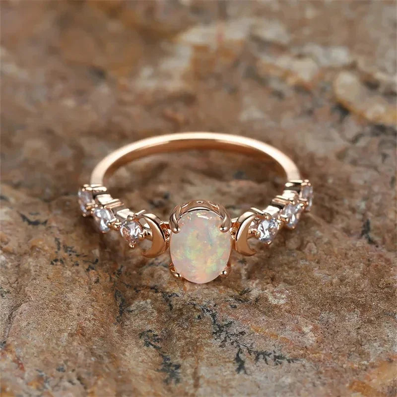 Blue/White Imitation Opal Moon Rings