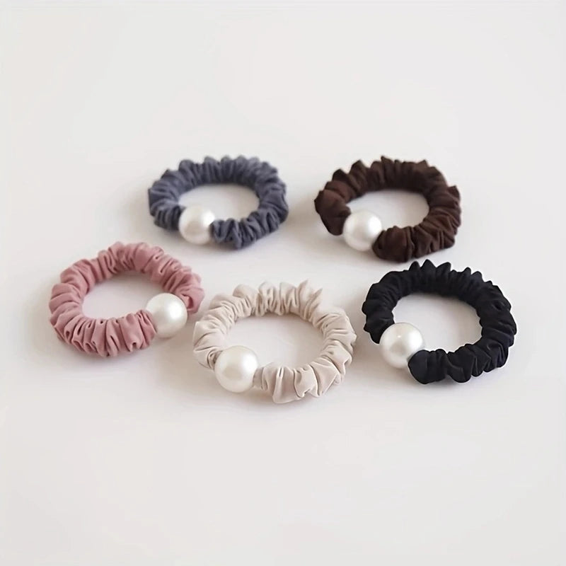 2pcs/set Pearl Skinny Scrunchies Hair Tie