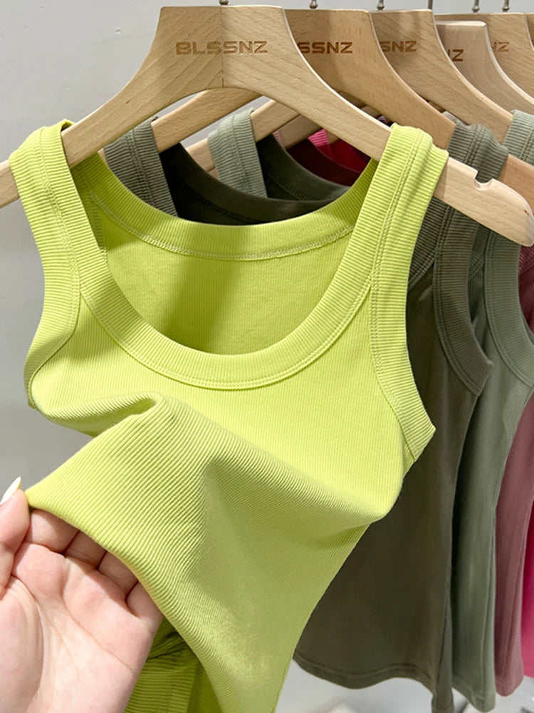 Round Neck Ribbed Tank Top