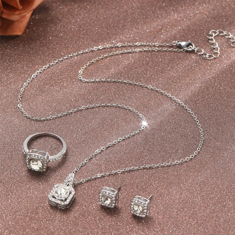 Square Zircon Crystal Jewelry Set
