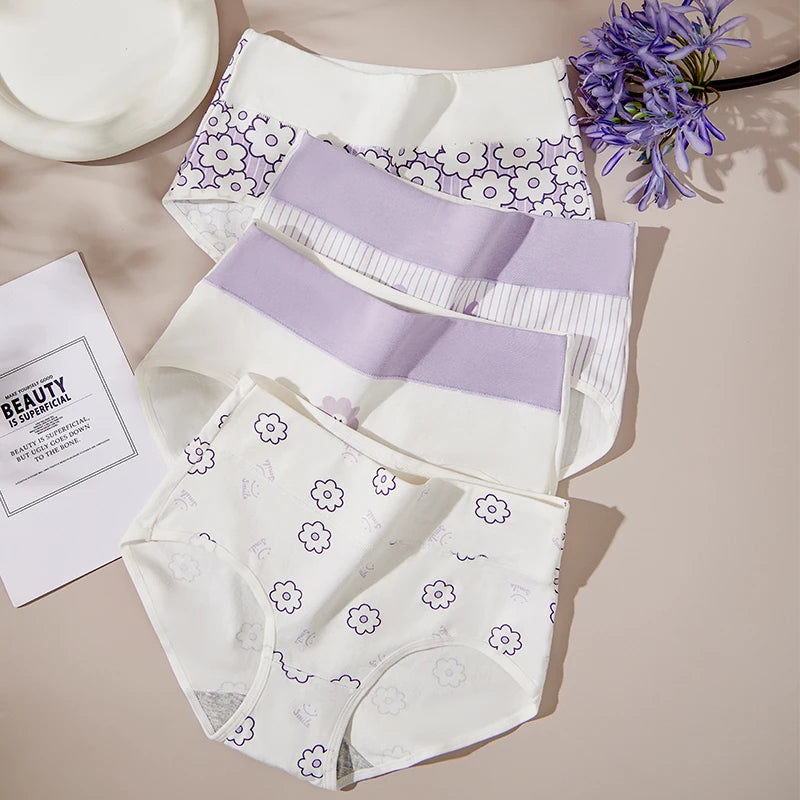 4Pcs/Set Cotton High Waist Lingerie