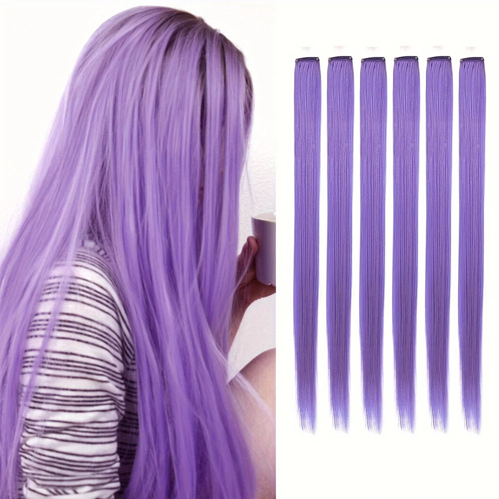 6pcs/pack Colored Party Highlights Clip in Hair Extensions