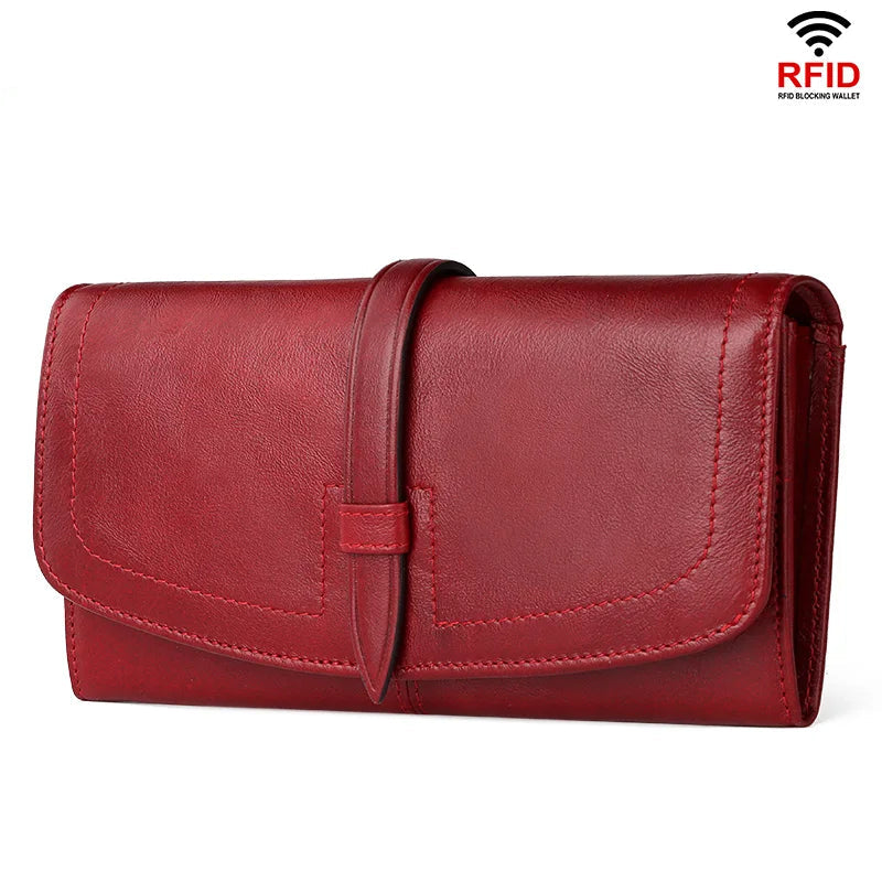 Women's Genuine Leather Wallet Classic Long Wallets with Zipper