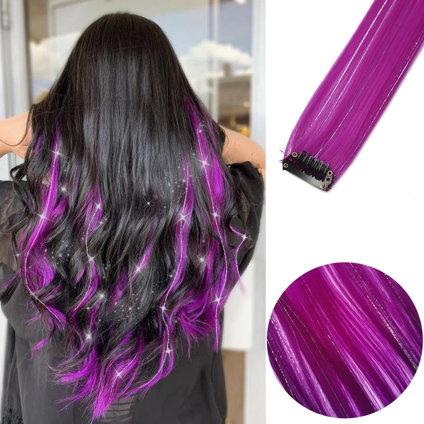6pcs/pack Colored Party Highlights Clip in Hair Extensions