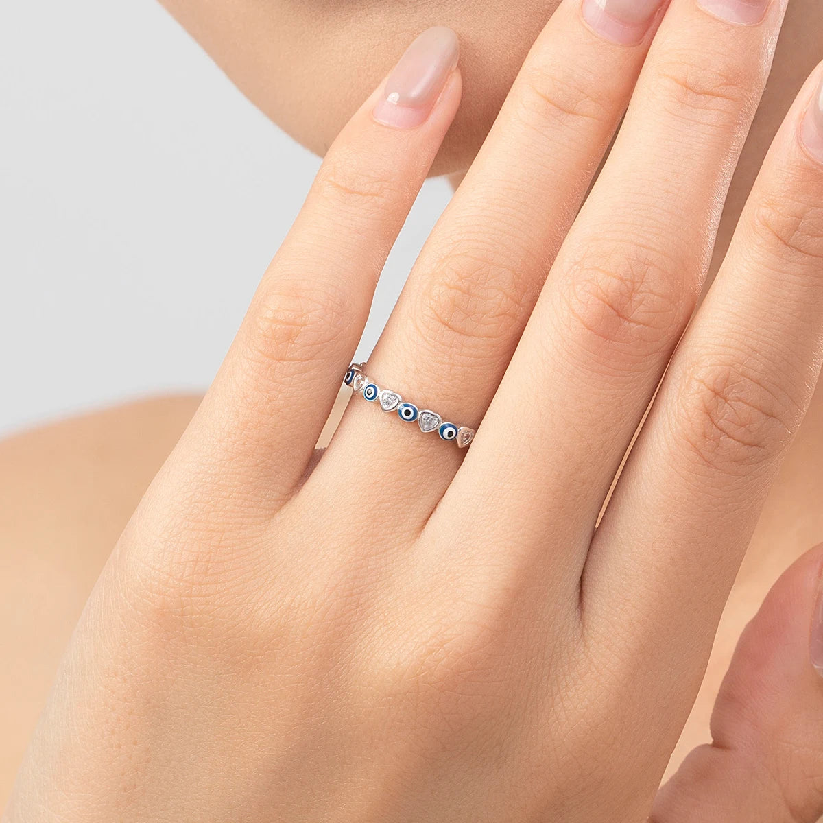 Sterling Silver Cute Blue Ghost Eyes Ring