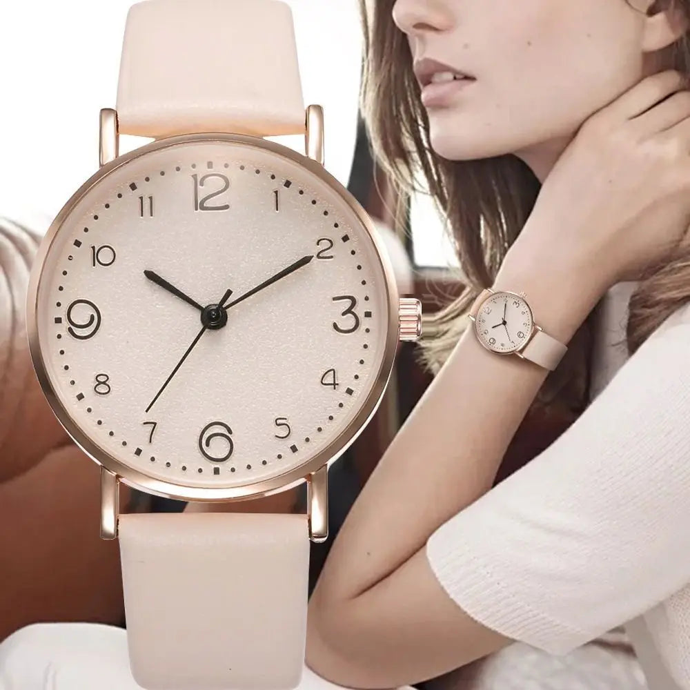 Arabic Numbers Leather Analog Quartz Watch
