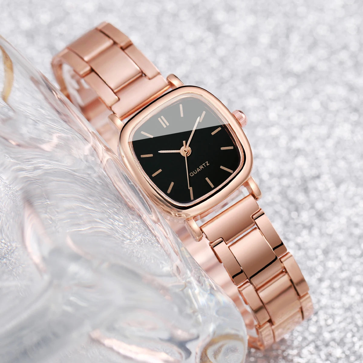 Stainless Steel Band Quartz Watch Heart Bracelet Set