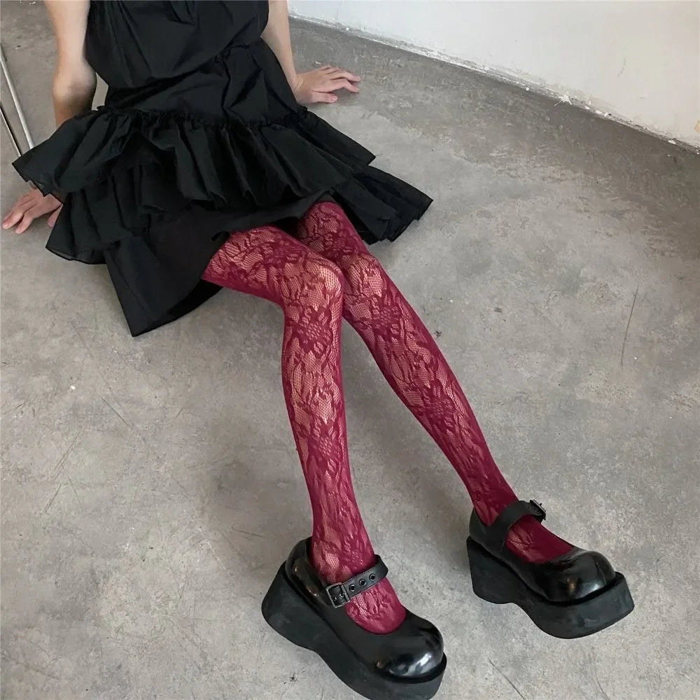 Gothic Flower Hollow Out Sexy Pantyhose Fishnet