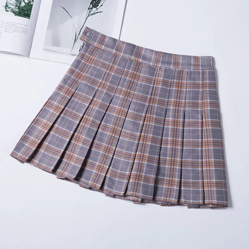Summer Grey Plaid A-Line High Waist Mini Skirts