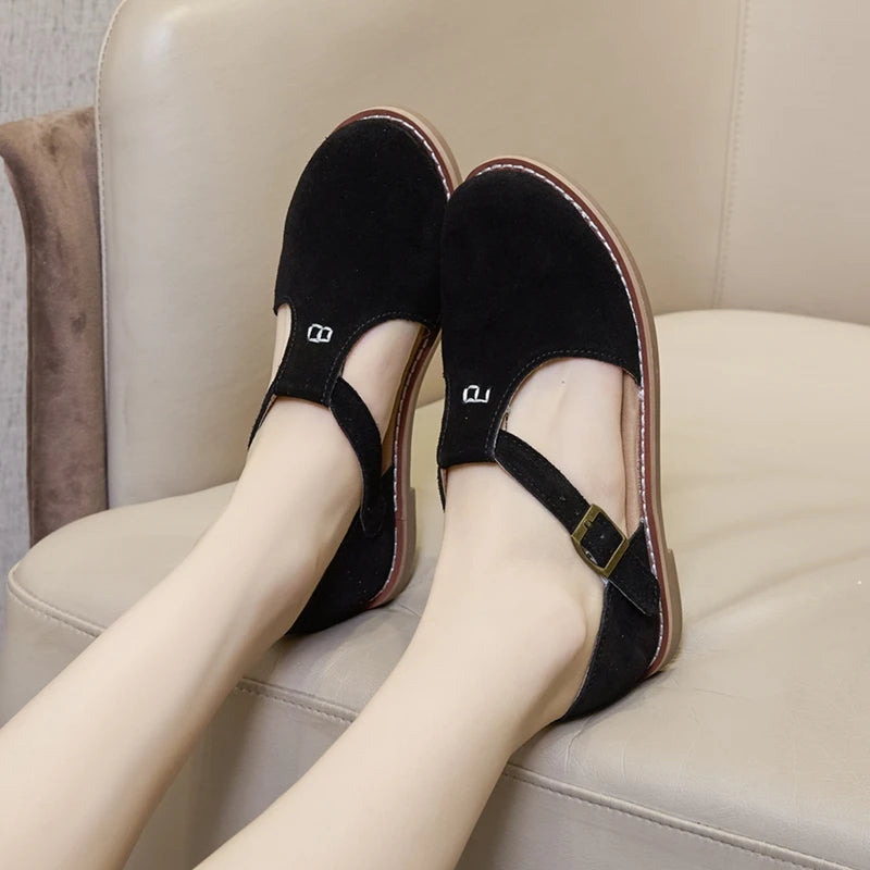 Flat-soled retro frosted genuine leather sandal