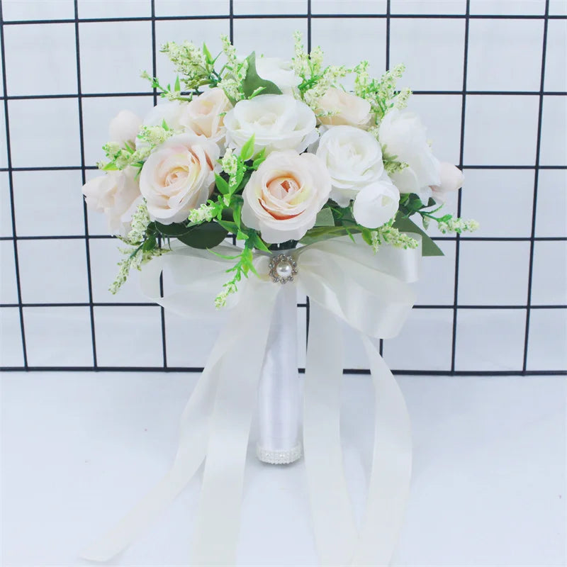 Bridal Bridesmaid Wedding Bouquet White Silk Flower