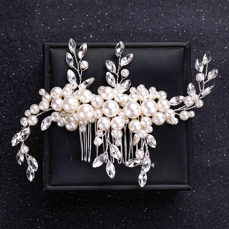 Silver Color Flower Pearl Crystal Wedding Hair Comb
