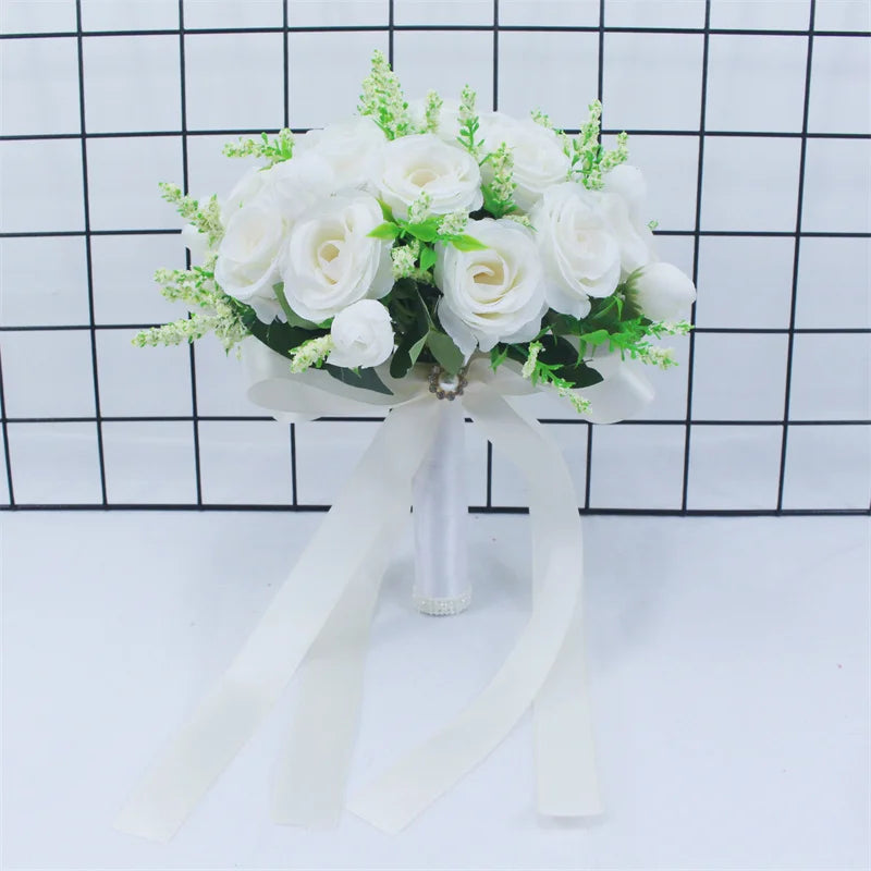 Bridal Bridesmaid Wedding Bouquet White Silk Flower
