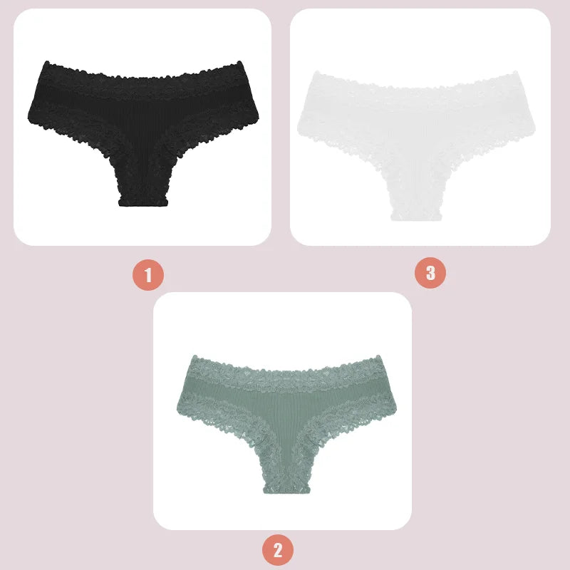 3PCS Lace Seamless Cotton Panties