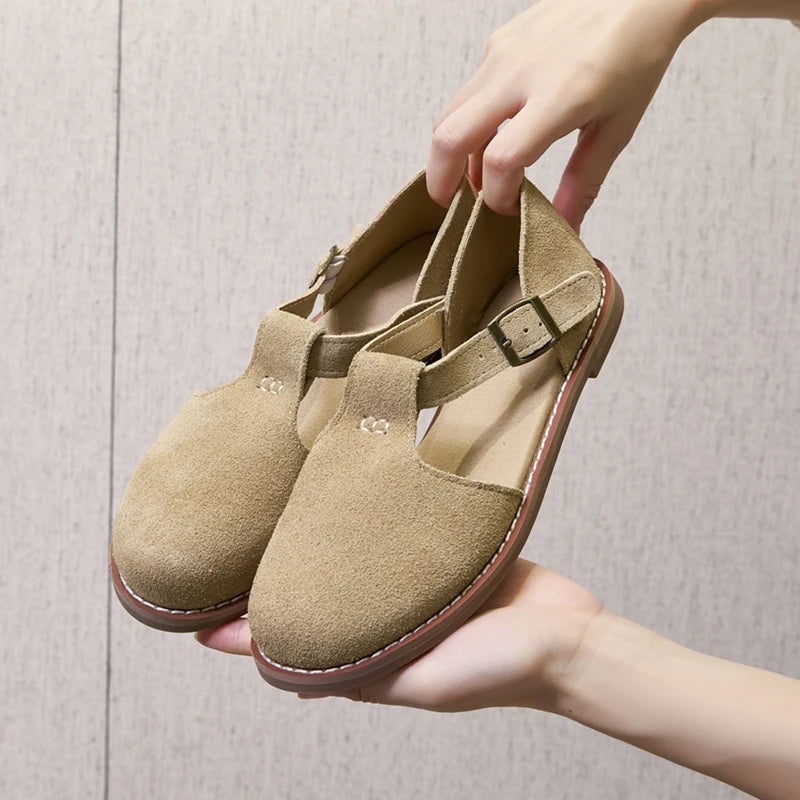 Flat-soled retro frosted genuine leather sandal