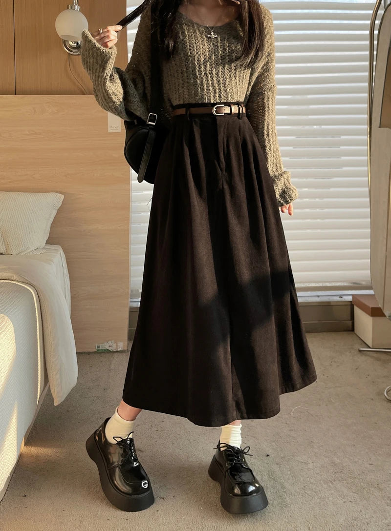 Midi Skirt Women High Waist