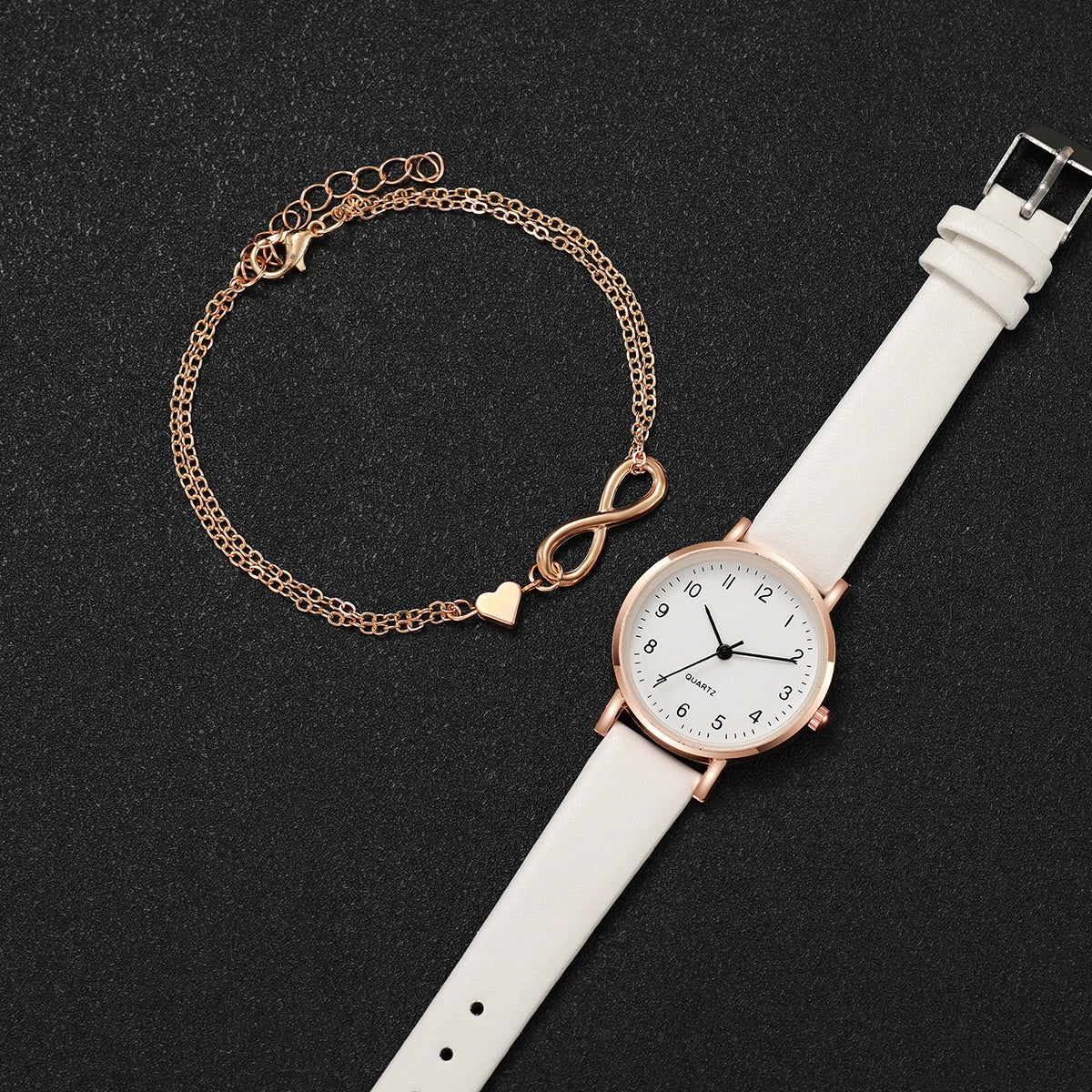 Quartz Watches Gold Heart Bracelet Set