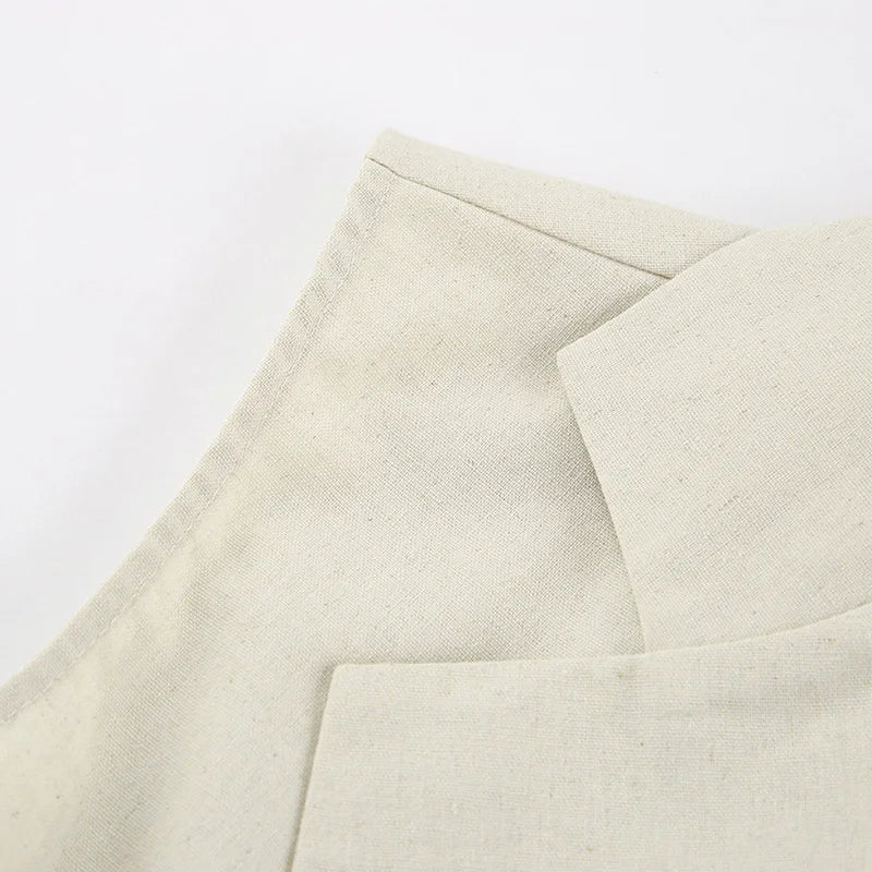 Khaki Linen Tank Tops Sleeveless V-neck Vest Crop
