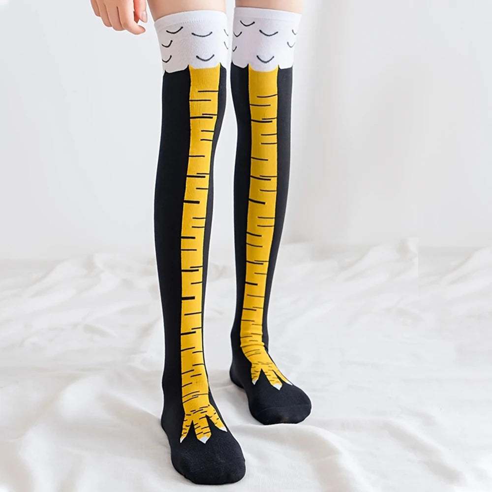 1 Pair Women Knee High Socks Trendy Cartoon Funny Chicken Claw Socks