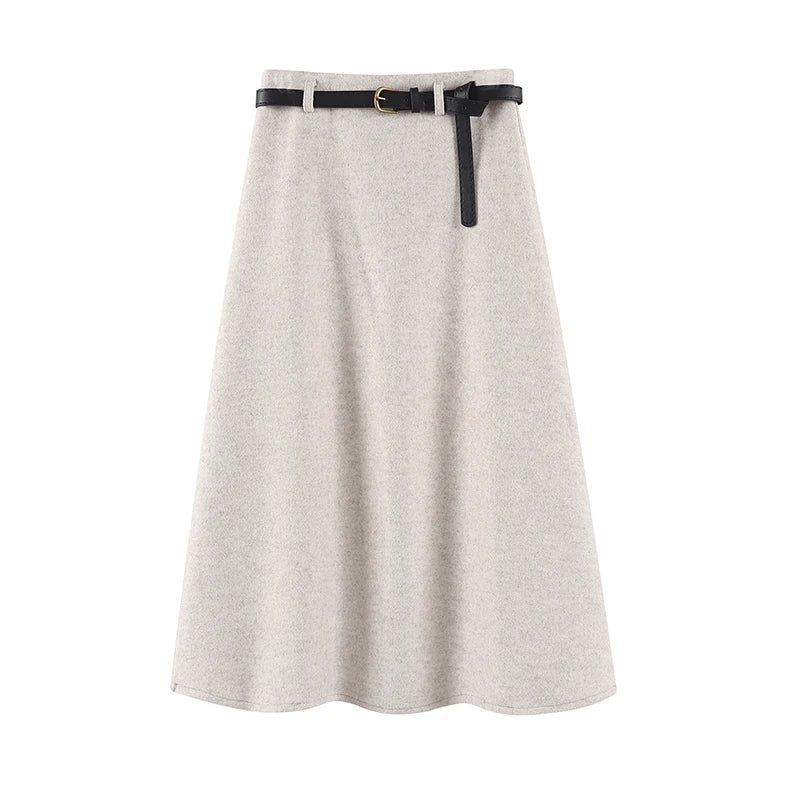 Vintage Woolen Midi Skirt Women