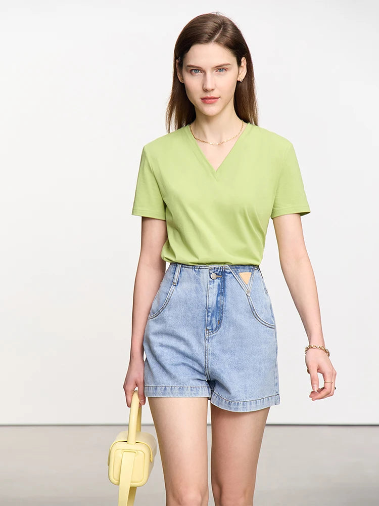 Minimalism Versatile Cotton Loose Women Jeans Shorts