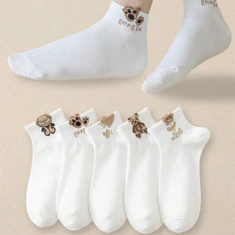 Women Cartoon Teddy Bear Patterned Ankle Socks
