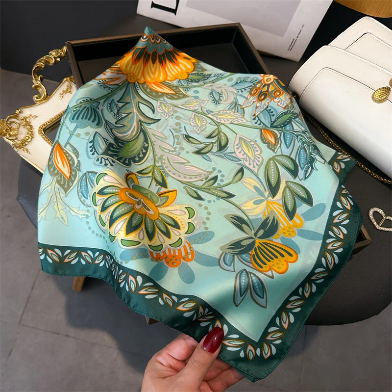Floral Print Square Silk Scarf