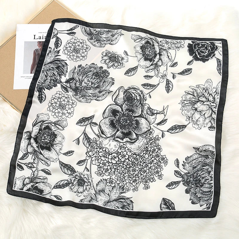 Print Satin Silk Square Scarf