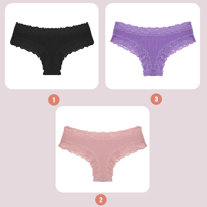 3PCS Lace Seamless Cotton Panties