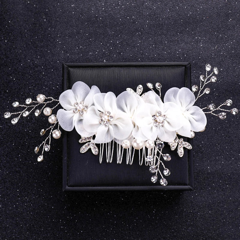 Silver Color Flower Pearl Crystal Wedding Hair Comb