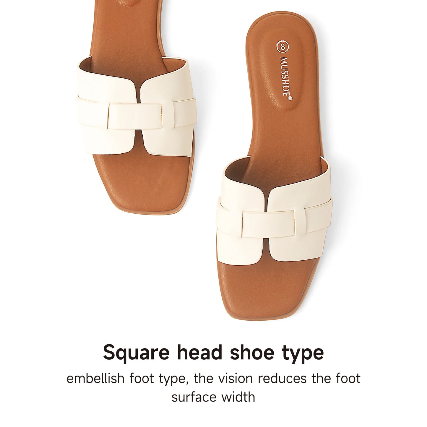Square Toe Flat Slippers Women Wide Fit Leather Slides