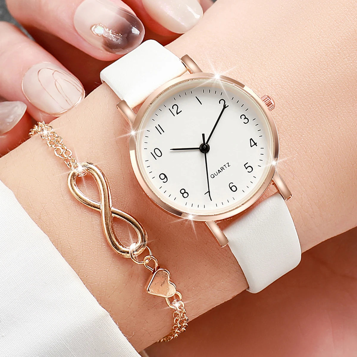 Quartz Watches Gold Heart Bracelet Set