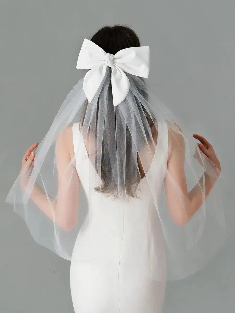 Elegant Bridal Wedding Headdress Double Layer Mesh Tulle White Color