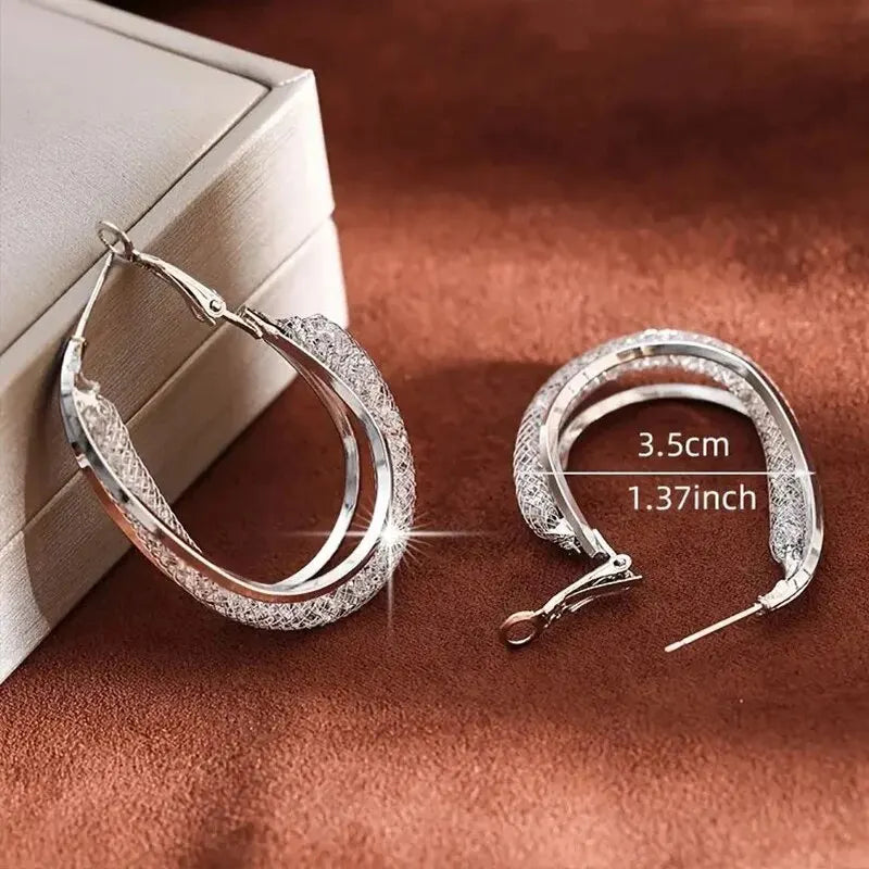 Gold Color Crystal Stone Hoop Earrings