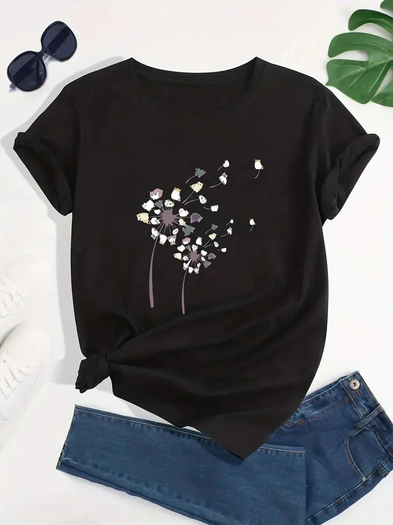 Dandelion Print Crew Neck T-shirt