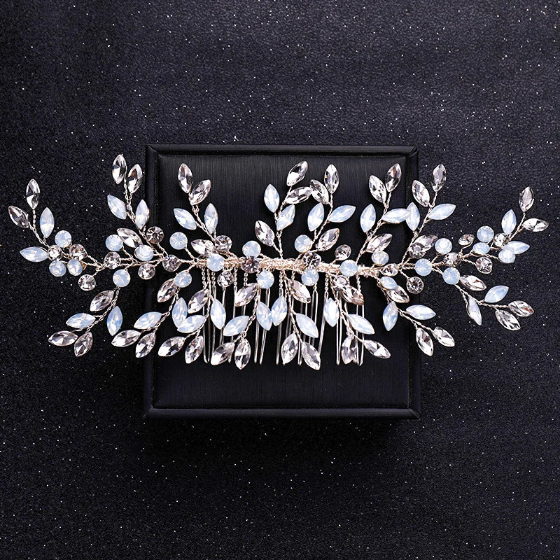 Silver Color Flower Pearl Crystal Wedding Hair Comb