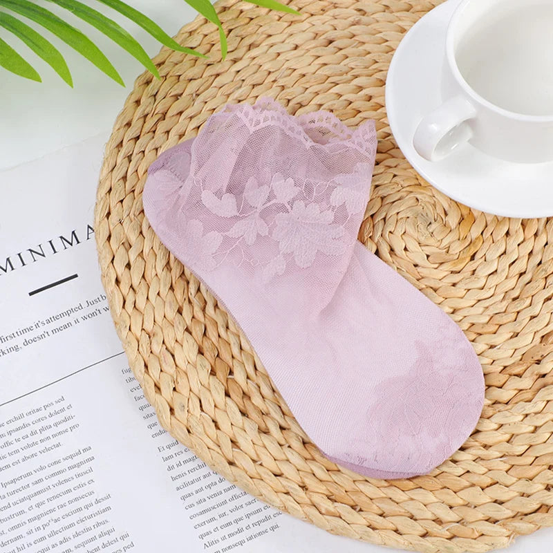 Lace Transparent Low Cut Boat Sock