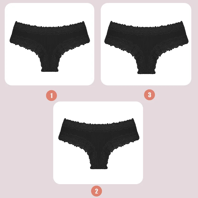 3PCS Lace Seamless Cotton Panties