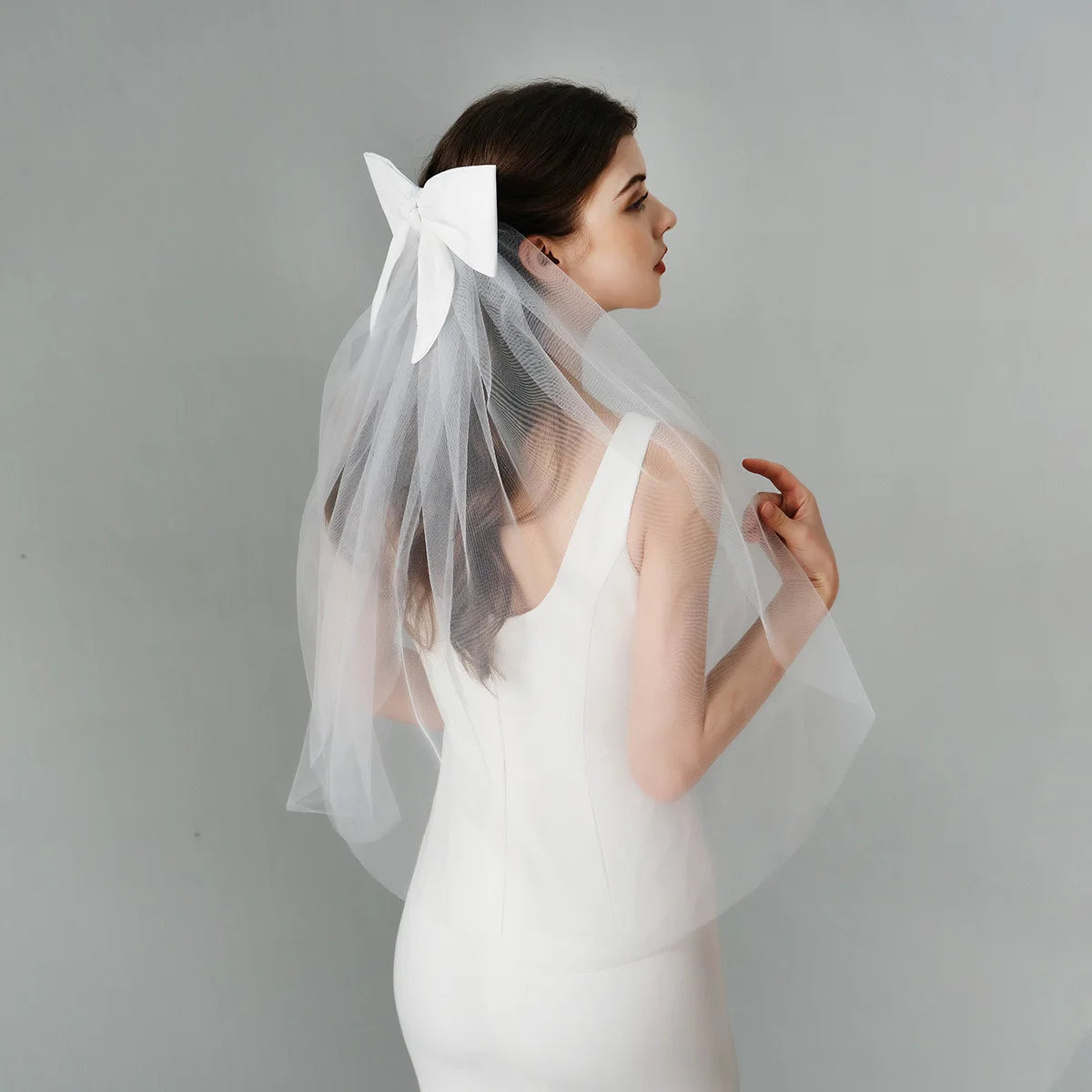 Elegant Bridal Wedding Headdress Double Layer Mesh Tulle White Color