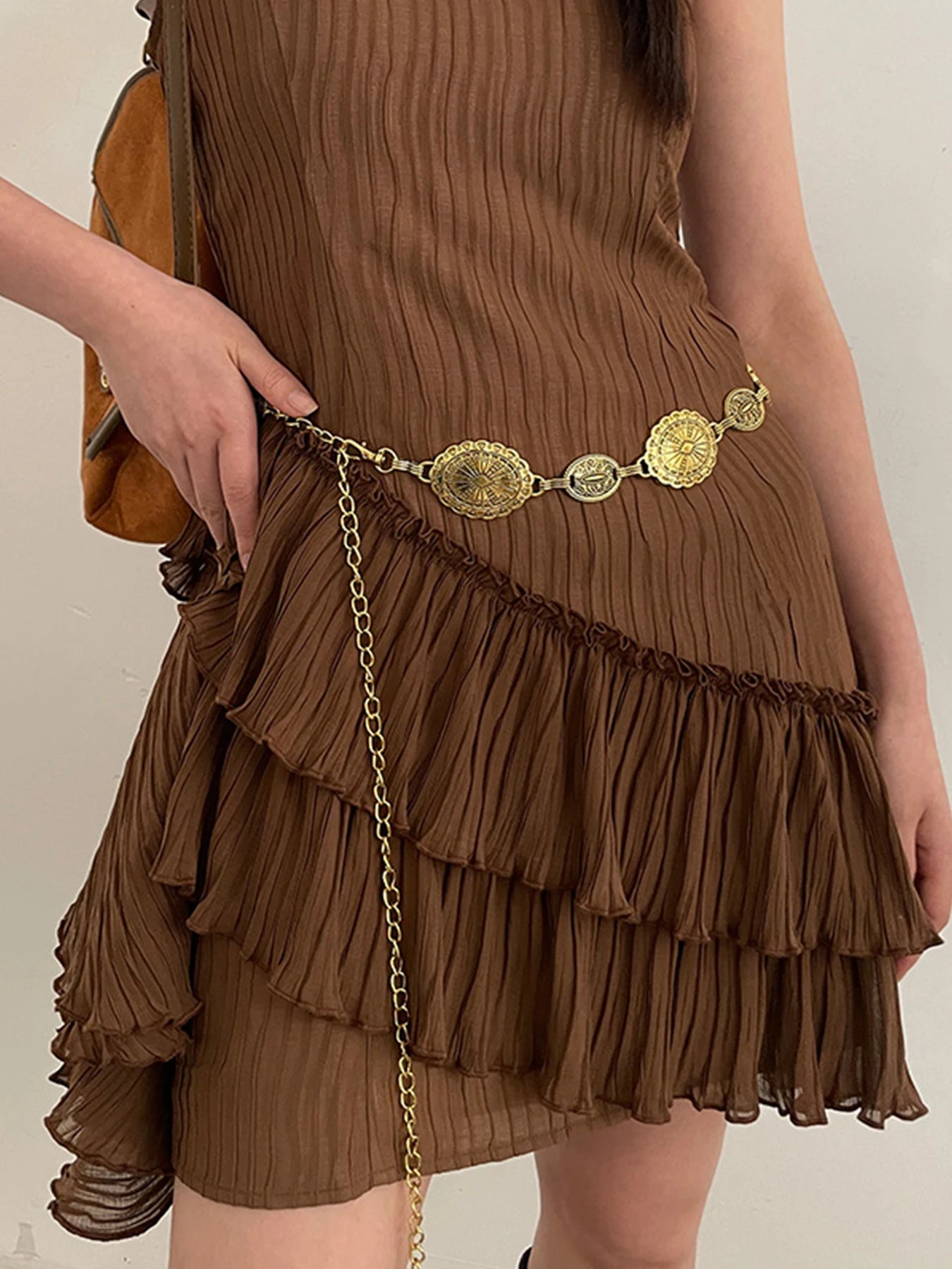 Bohemian ethnic style high-end silver metal chain belt