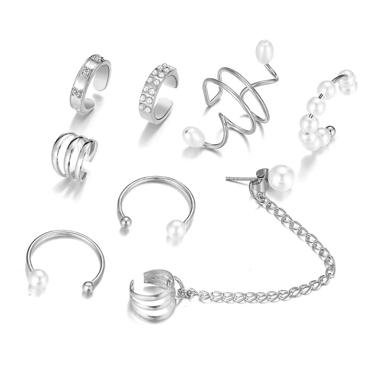 8pc Ear Clip Imitation Pearl Set