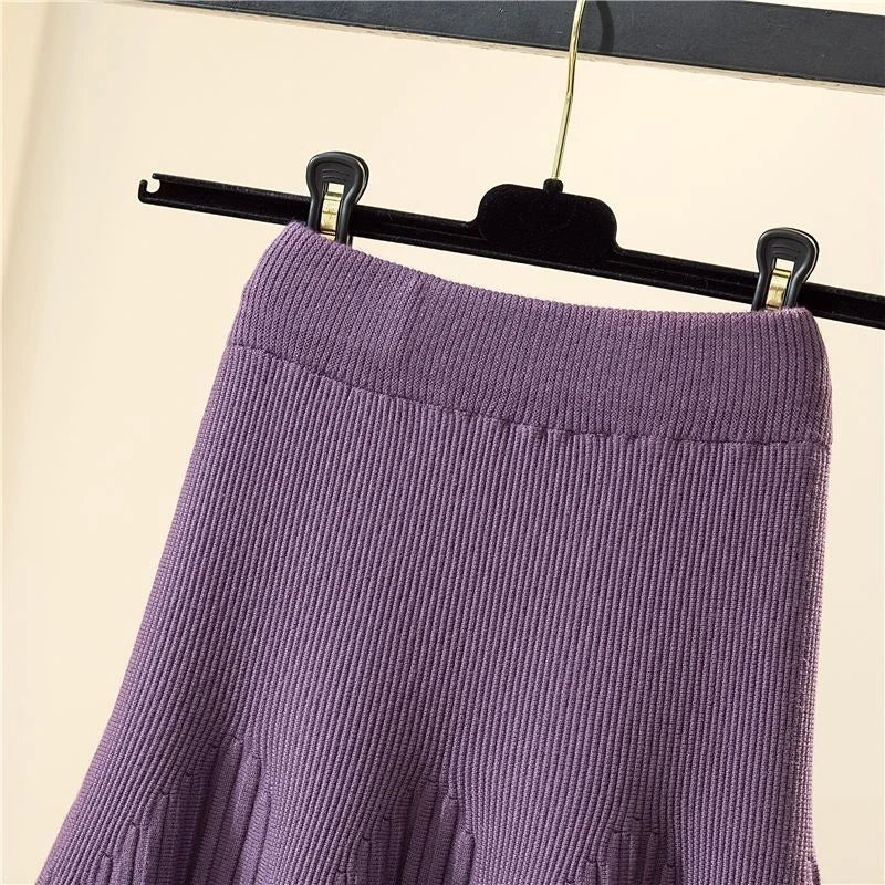 Knitted Midi Skirts Women High Waist